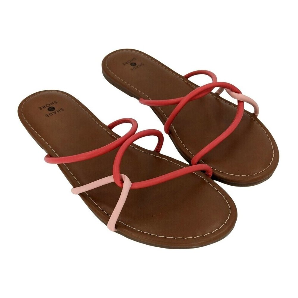 Shade and Shore Womens Flat Sandals Size 9 Slip On Summer Strappy Tan